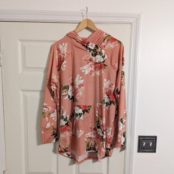 LuLaRoe Tops - LuLaRoe pink floral/rose hoodie size XL NWT